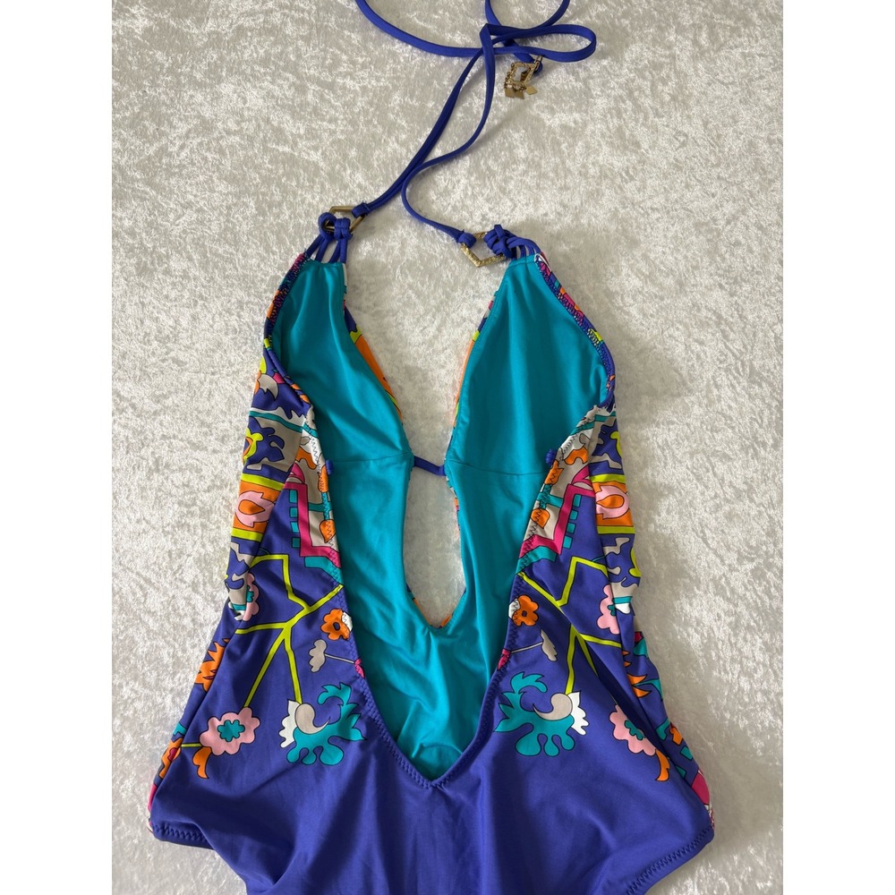 Trina Turk Plunge One Piece Swimsuit 6 Mediterranean *Missing small back tie - Picture 9 of 9